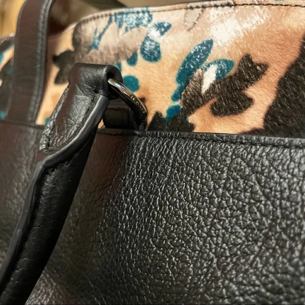 Coach Mercer Calfhair Satchel 38357 Black Scattered Leaf